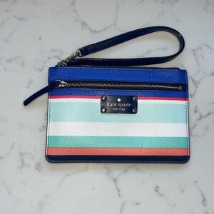 kate spade Striped Wristlet in Navy, Coral, Mint & White